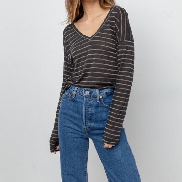 Rails Sami Charcoal Bronze Stripe Modal Blend Tee - Picture 1 of 5
